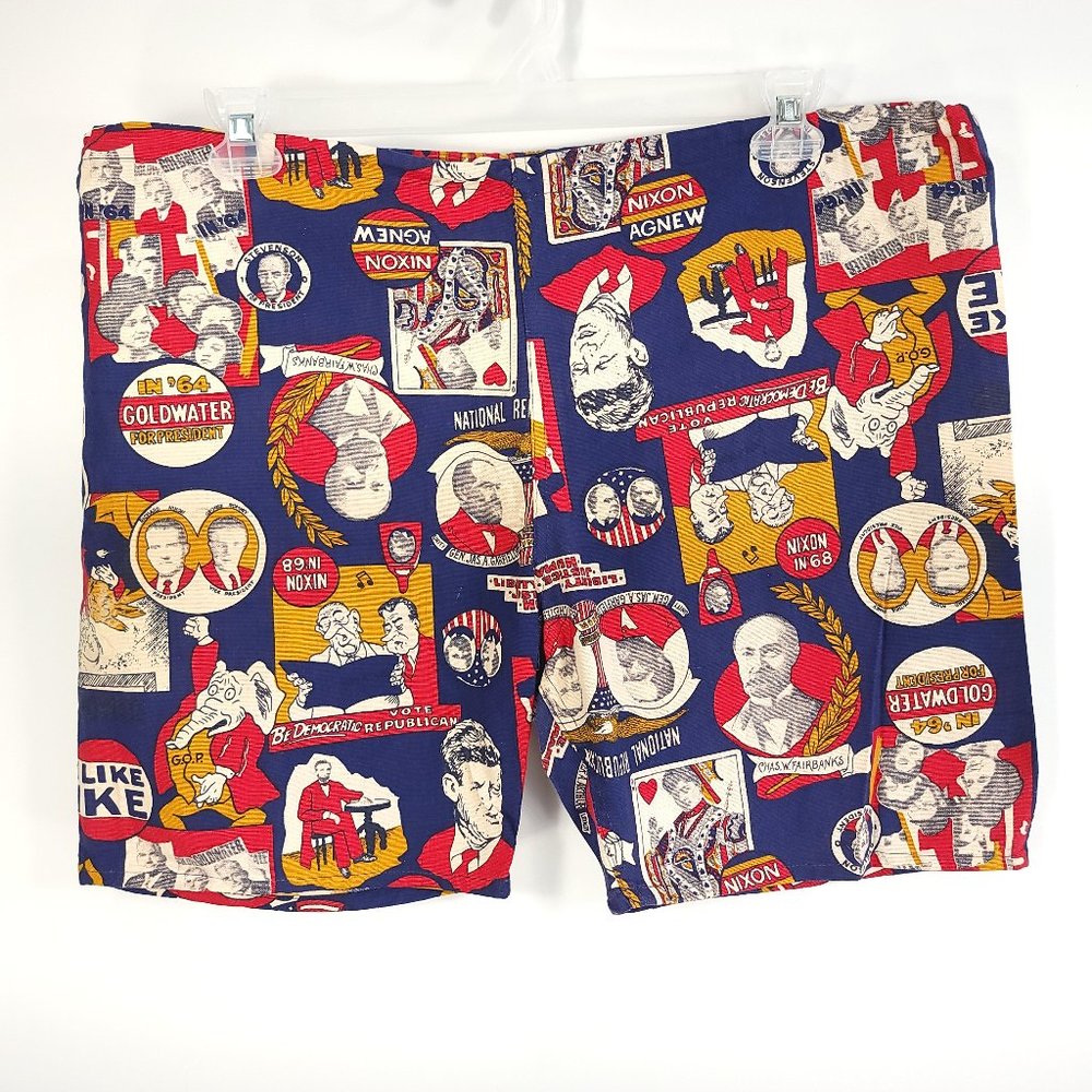 Vtg Presidents Shorts Swim Trunks Men's L JFK Nixon Ike All Over Print 70s Retro